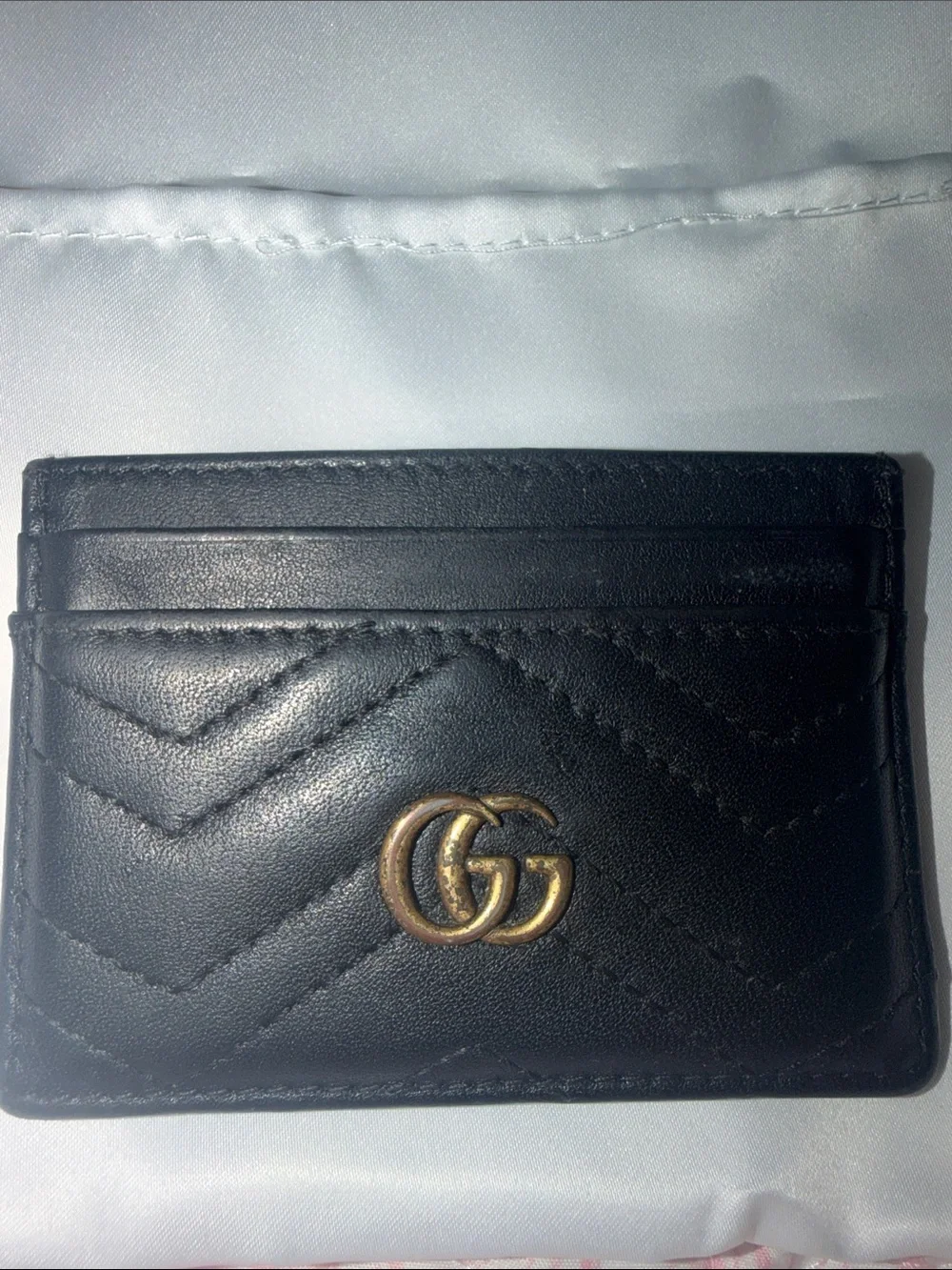 Gucci Black Chevron Leather Card Holder with Gold GG